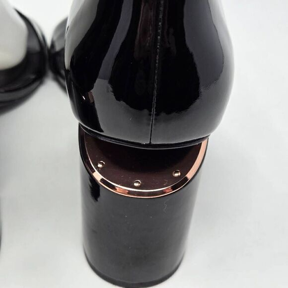 ALEXANDER WANG ABBY BLACK PATENT ROSE CUT OUT BLOCK 3" HEELS WOMENS SIZE 39 US 9 - Picture 5 of 9